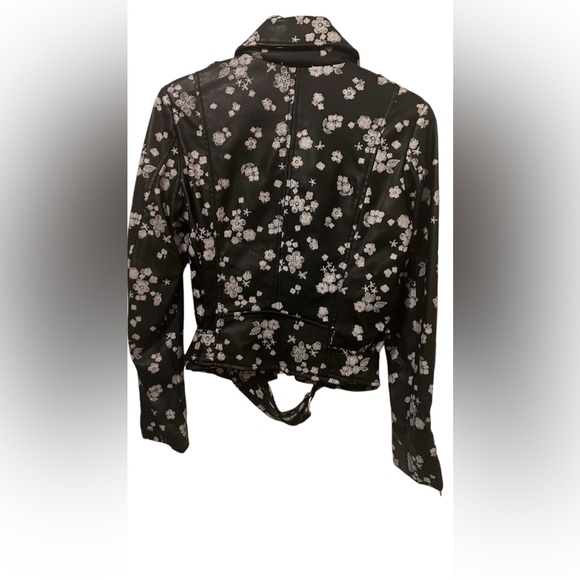 Micheal Kors Faux Leather Floral Jacket-Black&White - Picture 8 of 11